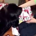 Dog helps open gifts