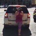 Angry Woman Tries To Reserve Parking Spot By Foot