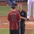 Blind kid throws the ceremonial first pitch 