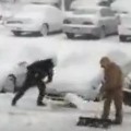 Apartment Maintenance Shoveling Snow Onto Cars