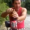 Drunk Russian Catches A Log With His Face