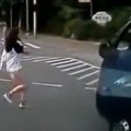 Woman Jaywalking And On Phone Has Close Call