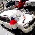Concrete block crushes car in an instant