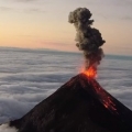 Drone footage of volcanic eruption