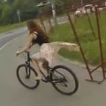 Cycling Girl Loses Her Skirt